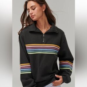 Women's Black Striped Quarter-Zip Pullover
